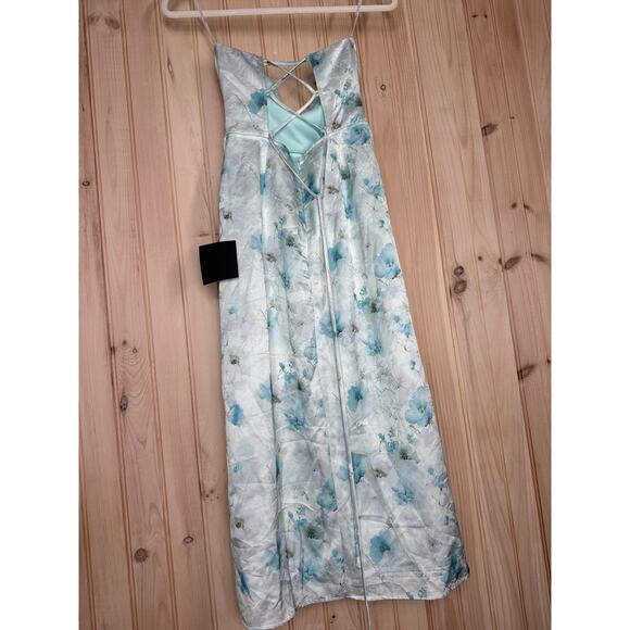 NWT Lulus Alaiya Mint Floral Strapless Lace-Up Midi Dress Banquet Gala Party XS - Picture 5 of 9